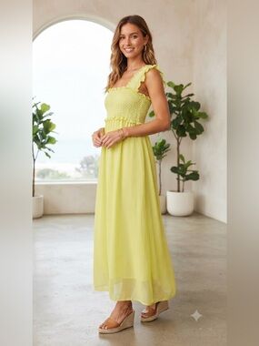 Destination Maternity Lemon/Lime Ruffle Strap Maxi Dress